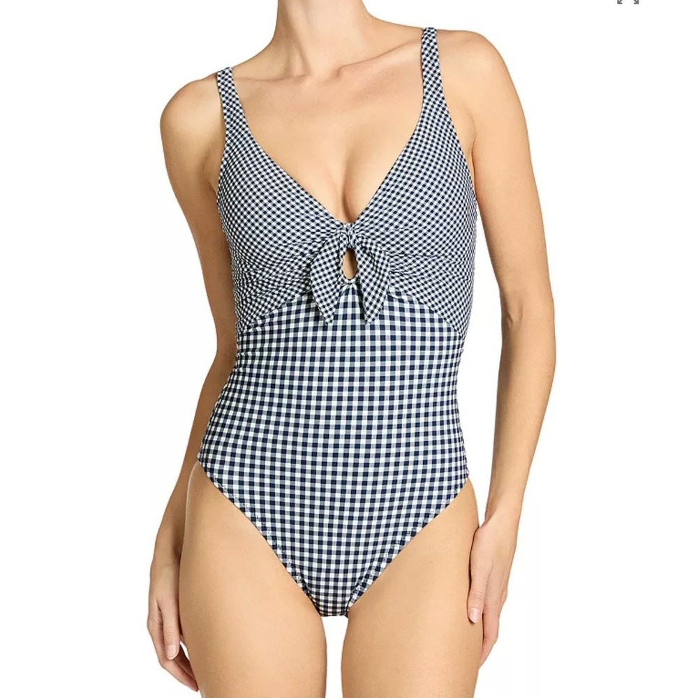NWT Robin Piccone Brigitte Underwire One Piece Swimsuit Size 8 Navy/Cream